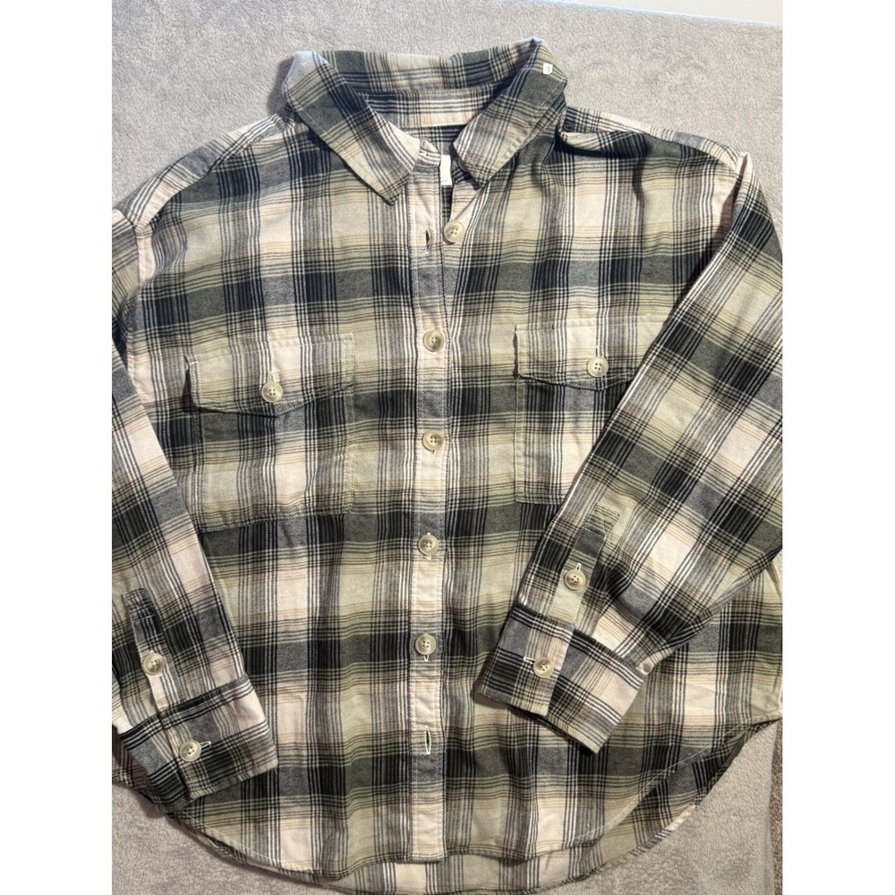 Men's American Eagle Green Plaid Flannel Button Down Shirt Large Long Sleeve